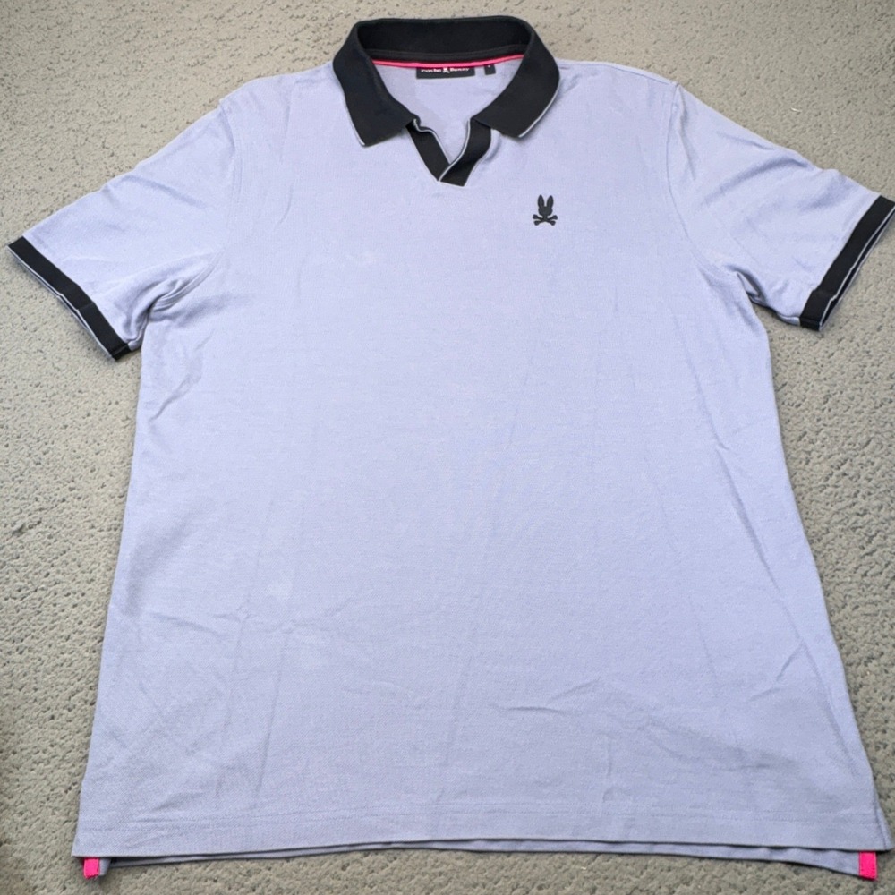 Psycho Bunny Polo Mens Large Purple Johnny Collar Pima Cotton V-Neck Ringer Golf